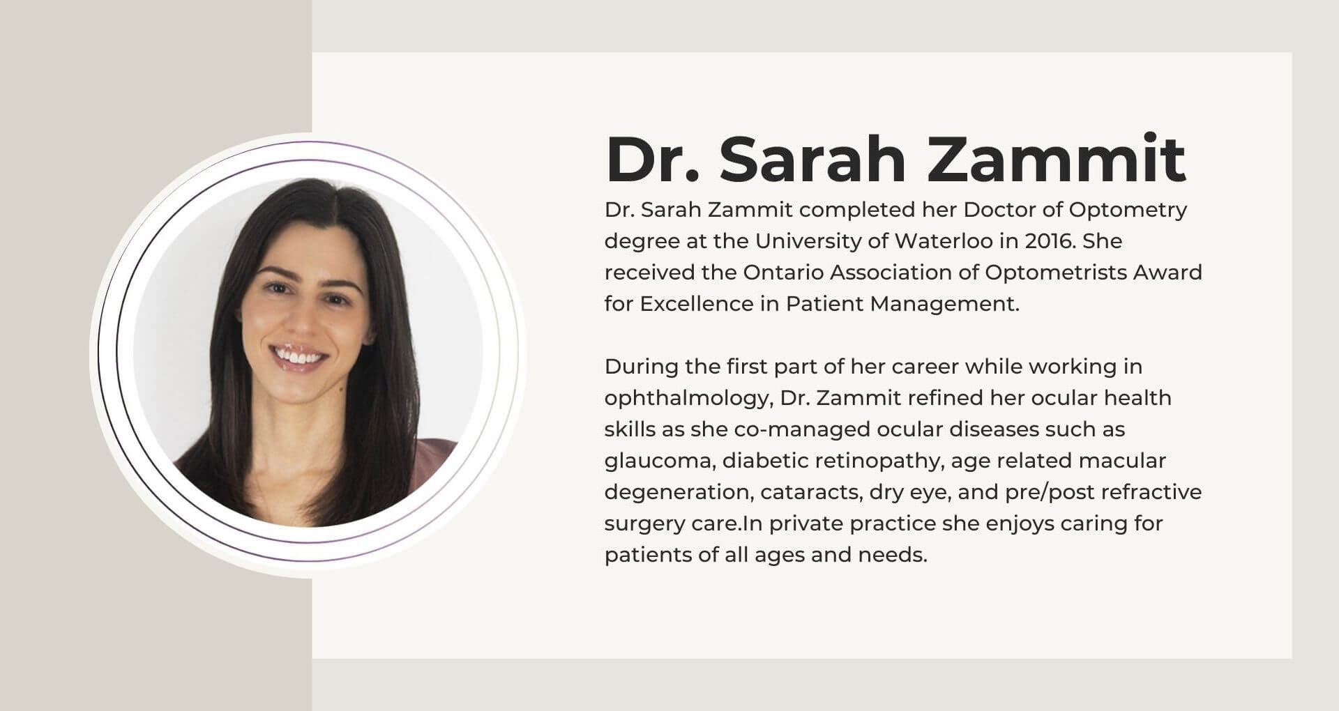 Author BIO for Dr. Sarah Zammit, Optometrist in Ontario, Canada